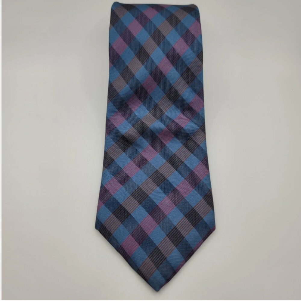 John Henry Mens Tie 100% Silk Made in U.S.A. Slip-Stich plaid design slip stich